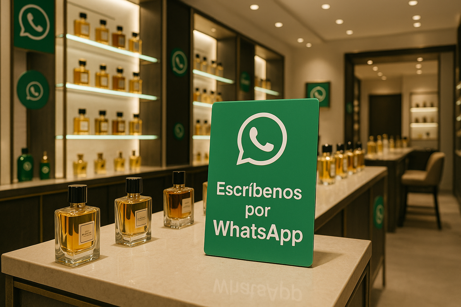 imagen de tienda de perfumes, orientando hacia la interaccion por whatssapt 